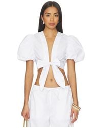 Susana Monaco - Poplin Bubble Sleeve Tie Front Top - Lyst