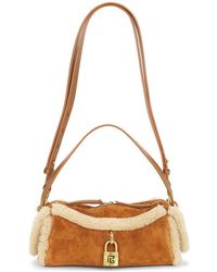 Balmain - SAC À BANDOULIÈRE SMALL PULSE SUEDE & SHEARLING en Beige. - Lyst