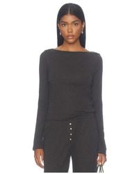 Leset - Pointelle Long Sleeve Bateau Top - Lyst