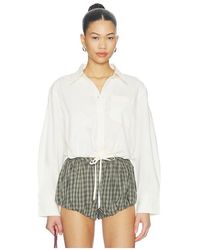 Ganni - Stretch Cotton Cropped Bowling Shirt - Lyst