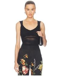 Alice + Olivia - Renee Sheer Soft V Neck Ruched Tank Bodysuit - Lyst