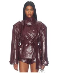 Bronx and Banco - Faux Leather Croc Embossed Belted Jacket - Lyst
