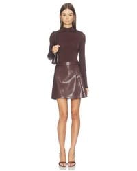 Alice + Olivia - Chara Long Sleeve Mock Neck Faux Leather Mini Pleated Dress - Lyst