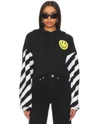 Aviator Nation - Caution Stripe Sleeve Smiley Relaxed Hoodie - Lyst