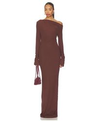 chinese dress ladies Sndys Asymmetric Off-Shoulder Bodycon Maxi Dress in Burgundy Floral print-Red main image 0