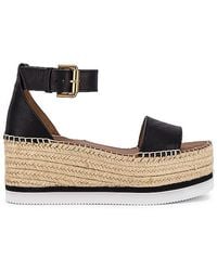 See By Chloé Glyn Leather Espadrille Mid Wedge Sandals - Black