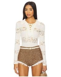 YUHAN WANG - Collared Stripe Lace Polo Top - Lyst
