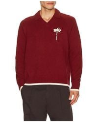 Palm Angels - Palm Tree Knit Loose V Neck Polo - Lyst