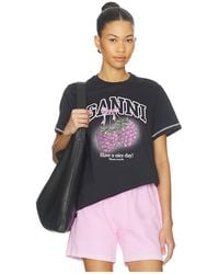 Ganni - Basic Cotton Jersey Raspberry Print T-Shirt - Lyst