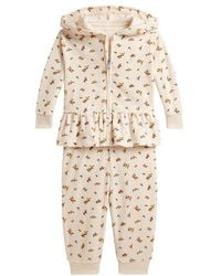 Polo Ralph Lauren - Baby Two Piece Set Long Sleeve Velour Floral Printed Ruffle Full-Zip With Jogger - Lyst