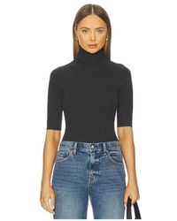 Autumn Cashmere - Cropped Elbow Sleeve Rib Turtleneck Top - Lyst