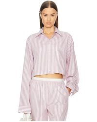 Helsa - Wide Stripe Poplin Cropped Shirt - Lyst