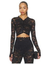Nookie - Delphine Lace Long Sleeve Crop Top - Lyst