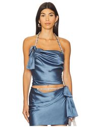 Area - Crystal Embellished Satin Halter Top - Lyst