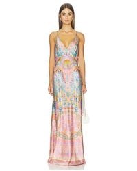 CAMILLA - V Neck Full Length Bias Slip Dress - Lyst