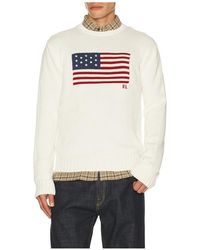 Polo Ralph Lauren - Long Sleeve Roving Cotton Usa Flag Crewneck Sweater - Lyst