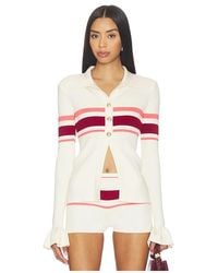 Self-Portrait - Stripe Viscose Knit Button Top - Lyst