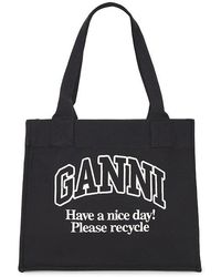 Ganni - Large Easy Shopper Contrasted Logo Bag - Lyst