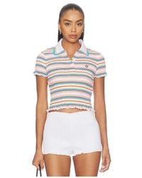 CASABLANCA - Stripe Shirred Polo Top - Lyst