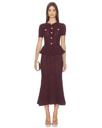 Self-Portrait - Pointelle Peplum Knit Midi Dress - Lyst