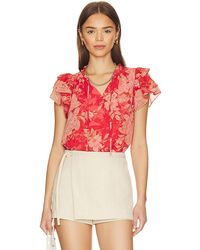 1.STATE - Ruffle Sleeve Top In Coral. Size Xxs. - Lyst