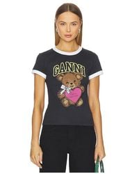 Ganni - Dark Cropped Teddy T-Shirt - Lyst