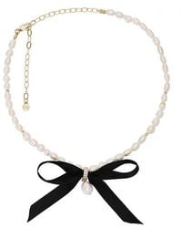 Ettika - Velvet Bow Statement Pearl Choker - Lyst