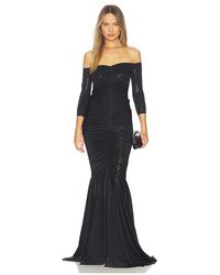 Norma Kamali - Off Shoulder Shirred Front Fishtail Gown - Lyst