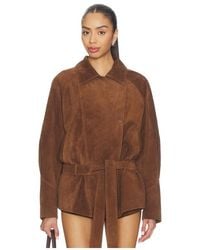 AEXAE - Leather Suede Belted Jacket - Lyst