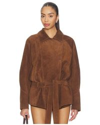 AEXAE - Leather Suede Belted Jacket - Lyst