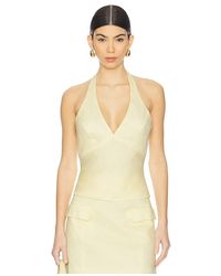 Bardot - Top De Lino Con Cuello Halter. Paola En Color Amarillo Talla En - Lyst
