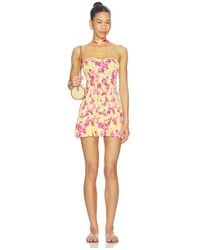 Indah - Abigail Printed Pinch Front Bandeau Bubble Ruffle Mini Dress With Scarf - Lyst