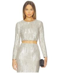L'Agence - 'Agence Rogan Crop Sequin Long Sleeve Top - Lyst
