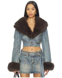 AFRM - The Low Neck Denim Jacket With Faux Fur - Lyst