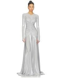 Norma Kamali - Long Sleeve V Neck Shirred Front Flared Gown - Lyst