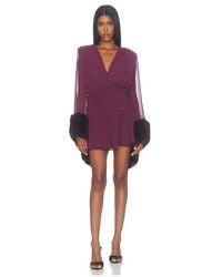 Bronx and Banco - Chiffon & Faux Fur Long Sleeve Vneck Mini Dress - Lyst