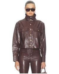 Alice + Olivia - James Faux Leather Cropped Longsleeve Funnel Neck Parka - Lyst