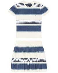 Polo Ralph Lauren - Short Sleeve Cotton Mini Cable Knit Striped Shirt With Skirt - Lyst