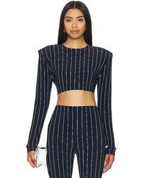 Norma Kamali - Cropped Shoulder Pad Long Sleeve Crew Top - Lyst