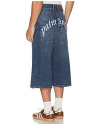 Palm Angels - Curved Logo Denim Skater Short - Lyst