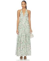 Alice + Olivia - Maura Embroidered Deep V Halter Tiered Maxi Dress - Lyst