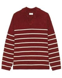 Saturdays NYC - Mole Yarn Stripe Skipper Knit Polo En Color Rojo Talla En - Lyst