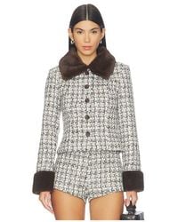 MAJORELLE - Ivette Faux Fur Trim Tweed Jacket - Lyst