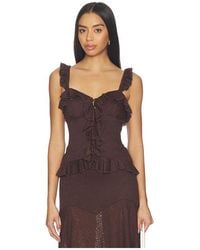 Runaway the Label - Roxelle Ruffle Split Front Top - Lyst