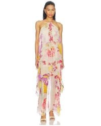 Donde Esteban - Flores Silk Chiffon Long Halter Dress - Lyst