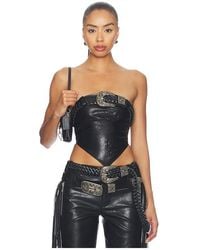 Markgong - Faux Leather Floral Imprinted Tube Top With Detachable Belt - Lyst
