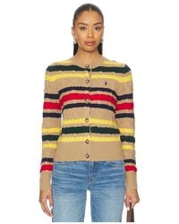 Polo Ralph Lauren - Striped Cable Wool Cashmere Cardigan - Lyst