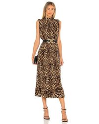 MILLY Meina Leopard Print Pleated Dress - Brown
