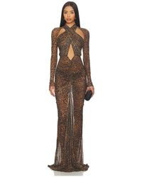 LAPOINTE - Printed Mesh Halter Ruched Gown - Lyst