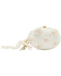 Self-Portrait - Satin Floral Beaded Oval Clutch - Lyst